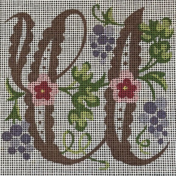 Vintage The Extension Floral Needlepoint Square Canvas with “U” Monogram - Picture 2 of 4